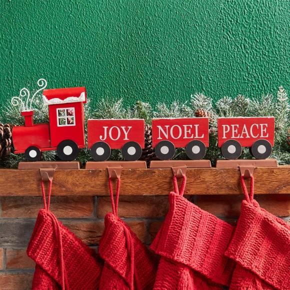 Glitzhome Glitzhome 8.5"H Wooden Metal Christmas Train Stocking Holders Set Of 4