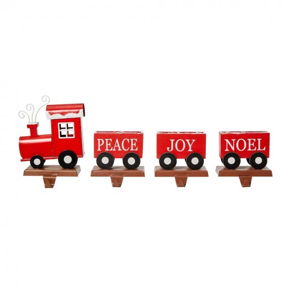 glitzhome Glitzhome 8.5"H Wooden Metal Christmas Train Stocking Holders Set of 4