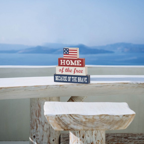 Glitzhome Glitzhome 8.5"L Home Of The Free Because Of The Brave Sign Wooden Patriotic Decorative Table Decor