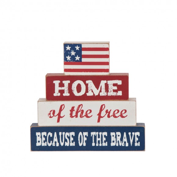 Glitzhome Glitzhome 8.5"L Home Of The Free Because Of The Brave Sign Wooden Patriotic Decorative Table Decor