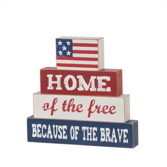 glitzhome Glitzhome 8.5"L Home Of The Free Because Of The Brave Sign Wooden Patriotic Decorative Table Decor