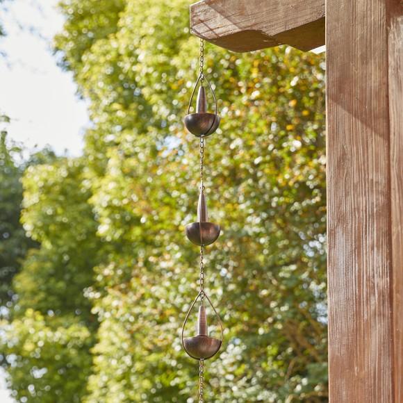 Glitzhome Glitzhome 8.5ft 10-Piece Faux Copper Bowl And Bell Shaped Rain Chain With V-Shaped Gutter Clip