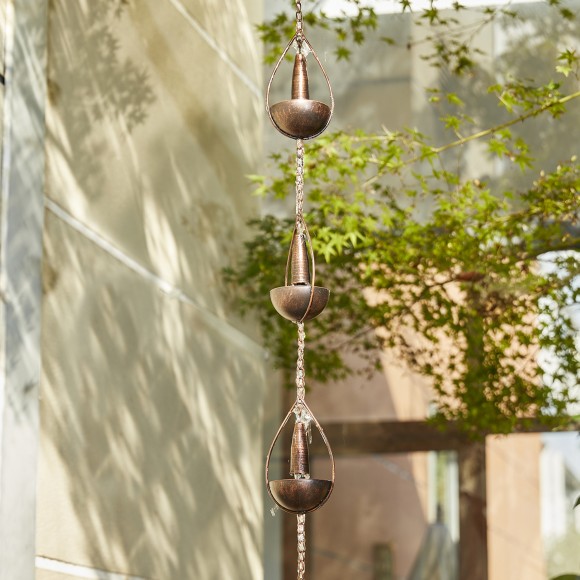 Glitzhome Glitzhome 8.5ft 10-Piece Faux Copper Bowl And Bell Shaped Rain Chain With V-Shaped Gutter Clip