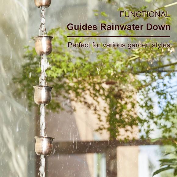 Glitzhome Glitzhome 8.5ft 15-Piece Faux Copper Cup Shaped Rain Chain With V-Shaped Gutter Clip
