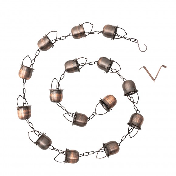 glitzhome Glitzhome 8.5ft 15-Piece Faux Copper Cup Shaped Rain Chain with V-Shaped Gutter Clip