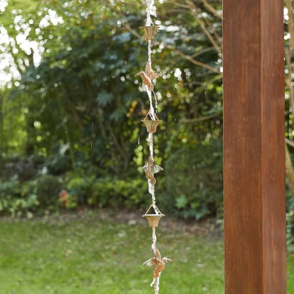 Glitzhome Glitzhome 8.5ft 15-Piece Faux Copper Patina Finish Bird And Cup Shaped Rain Chain With V-Shaped Gutter Clip