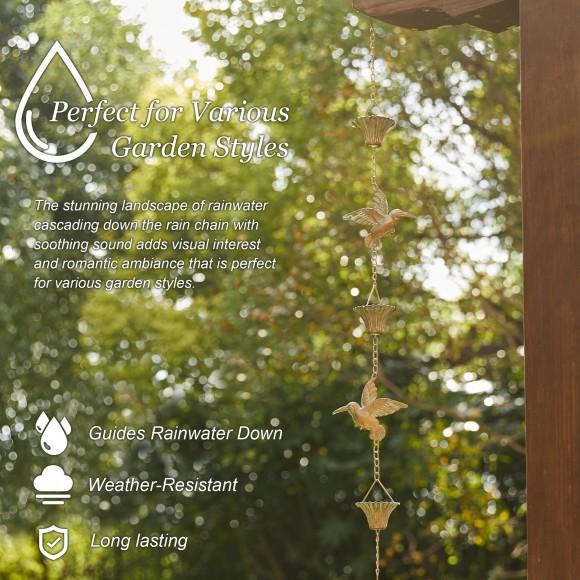 Glitzhome Glitzhome 8.5ft 15-Piece Faux Copper Patina Finish Bird And Cup Shaped Rain Chain With V-Shaped Gutter Clip