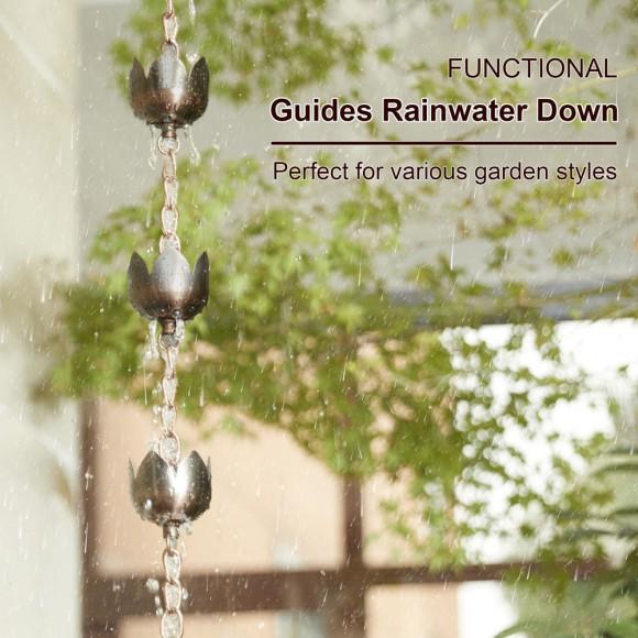 Glitzhome Glitzhome 8.5ft Faux Copper Lotus Shaped Rain Chain With V-Shaped Gutter Clip