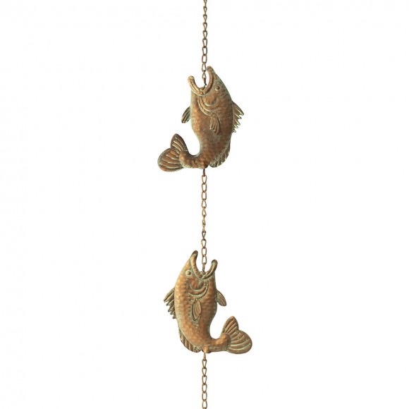 Glitzhome Glitzhome 8.5ft Faux Copper Patina Finish Fish Shaped Rain Chain With V-Shaped Gutter Clip
