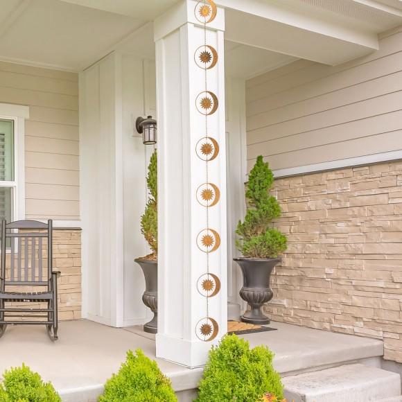 Glitzhome Glitzhome 8.5ft Faux Copper Patina Finish Sun And Moon Rain Chain With V-Shaped Gutter Clip