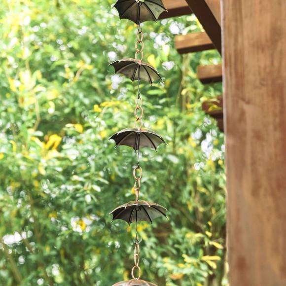 Glitzhome Glitzhome 8.5ft Faux Copper Umbrella Shaped Rain Chain With V-Shaped Gutter Clip