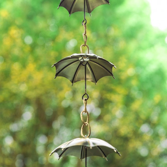 Glitzhome Glitzhome 8.5ft Faux Copper Umbrella Shaped Rain Chain With V-Shaped Gutter Clip