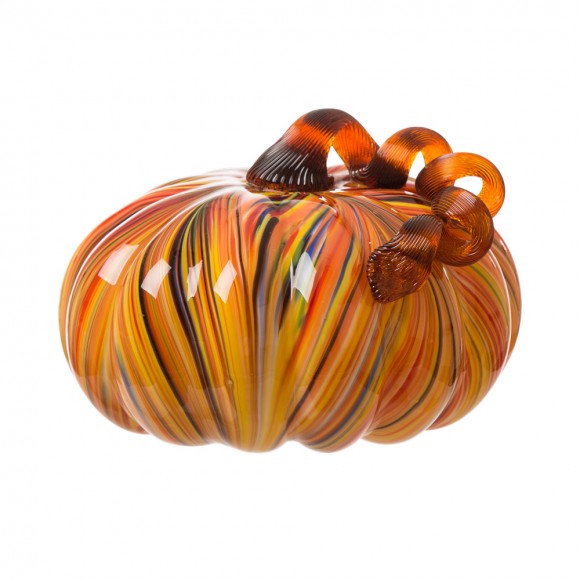 Glitzhome Glitzhome 8.66"D Hand Blown Striped Large Glass Pumpkin Decor