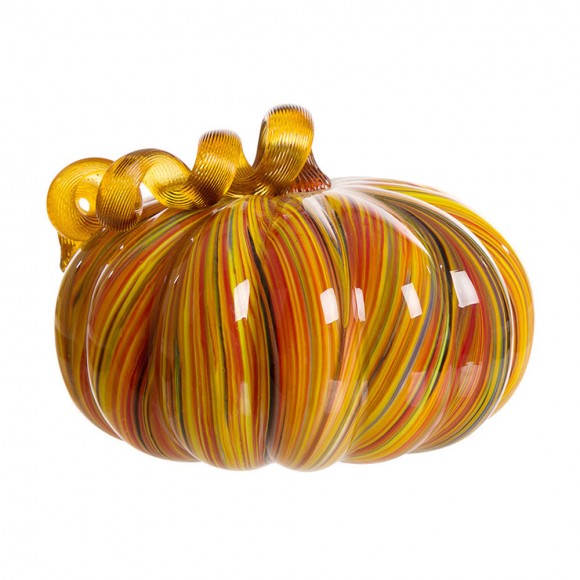 glitzhome Glitzhome 8.66"D Hand Blown Striped Large Glass Pumpkin Decor