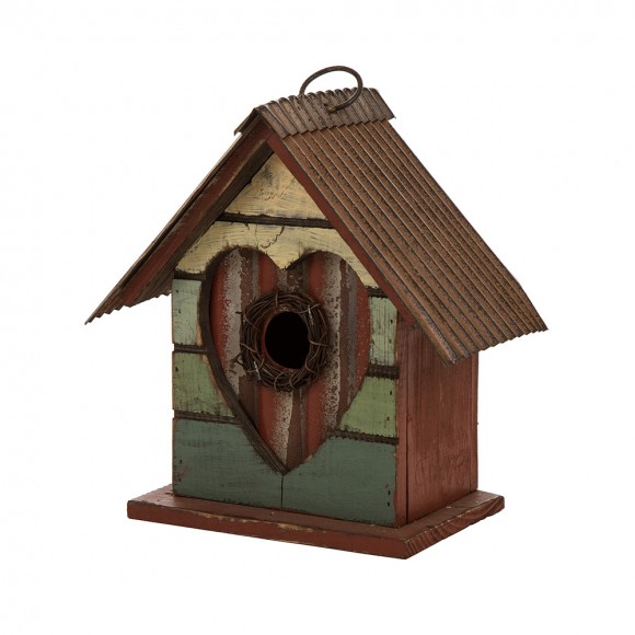Glitzhome Glitzhome 8.66 Inch Height Distressed Heart Wooden Garden Birdhouse