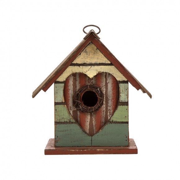 glitzhome Glitzhome 8.66 Inch Height Distressed Heart Wooden Garden Birdhouse
