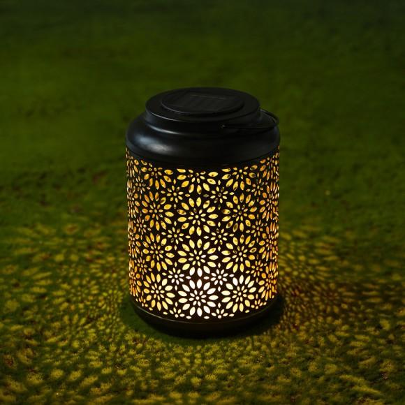 Glitzhome Glitzhome 8.75"H Black Metal Cutout Flower Solar Powered Outdoor Hanging Lantern With LED Light