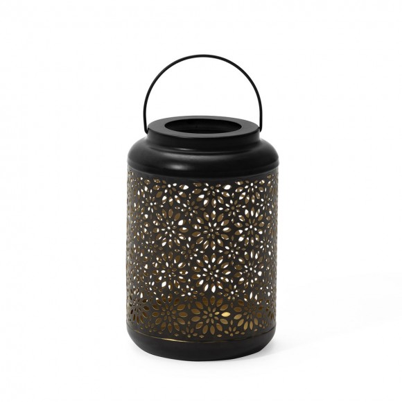 glitzhome Glitzhome 8.75"H Black Metal Cutout Flower Solar Powered Outdoor Hanging Lantern with LED Light