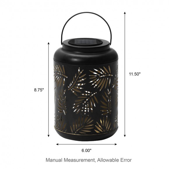 Glitzhome Glitzhome 8.75"H Black Metal Cutout Leaf Solar Powered Outdoor Hanging Lantern With LED Light