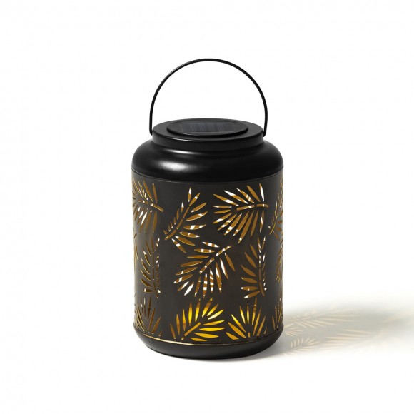 glitzhome Glitzhome 8.75"H Black Metal Cutout Leaf Solar Powered Outdoor Hanging Lantern with LED Light