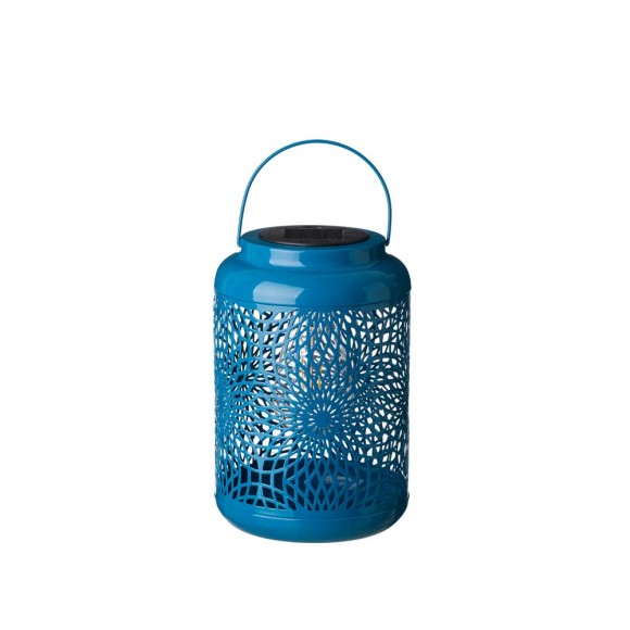 Glitzhome Glitzhome 8.75"H Blue Metal Cutout Solar Powered Outdoor Hanging Lantern