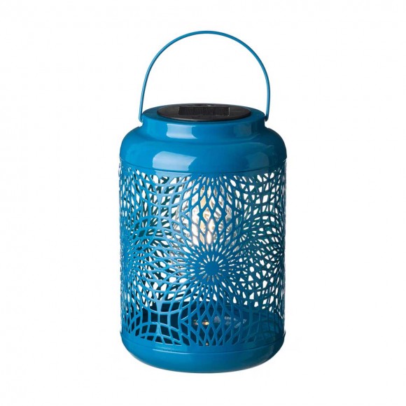 glitzhome Glitzhome 8.75"H Blue Metal Cutout Solar Powered Outdoor Hanging Lantern