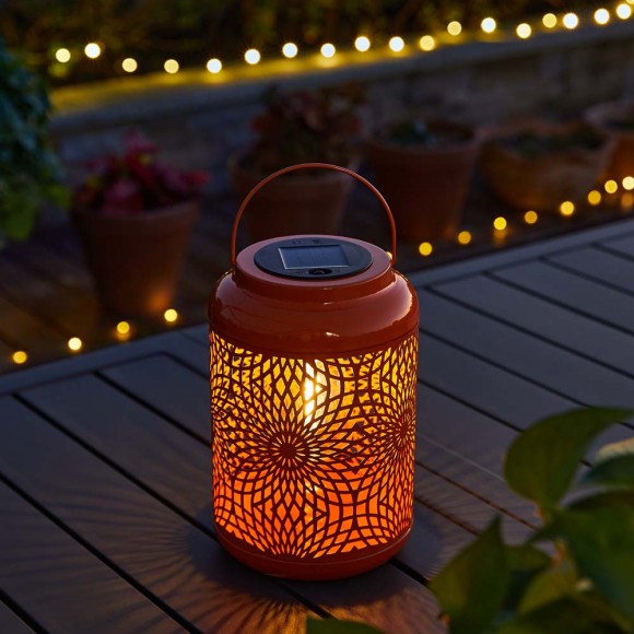 Glitzhome Glitzhome 8.75"H Orange Metal Cutout Solar Powered Outdoor Hanging Lantern