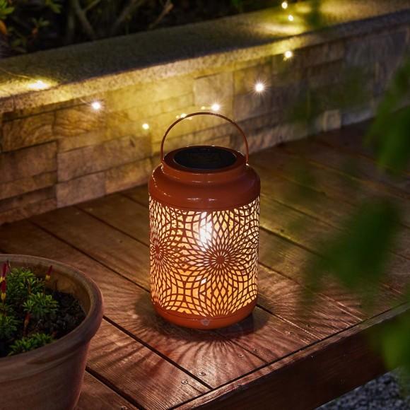 Glitzhome Glitzhome 8.75"H Orange Metal Cutout Solar Powered Outdoor Hanging Lantern