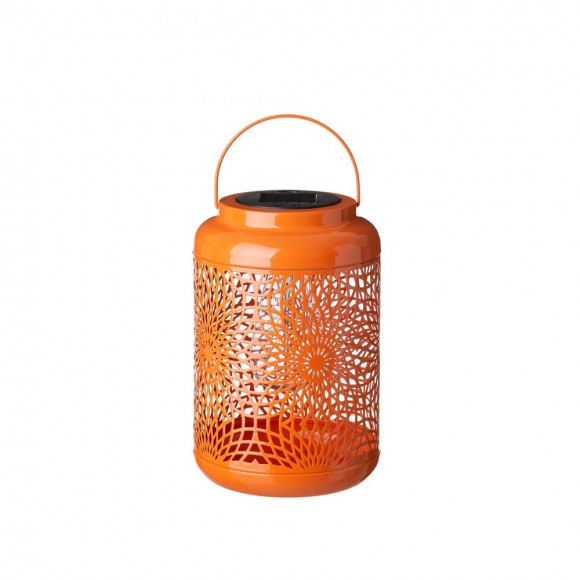 Glitzhome Glitzhome 8.75"H Orange Metal Cutout Solar Powered Outdoor Hanging Lantern