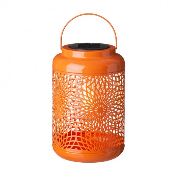 glitzhome Glitzhome 8.75"H Orange Metal Cutout Solar Powered Outdoor Hanging Lantern