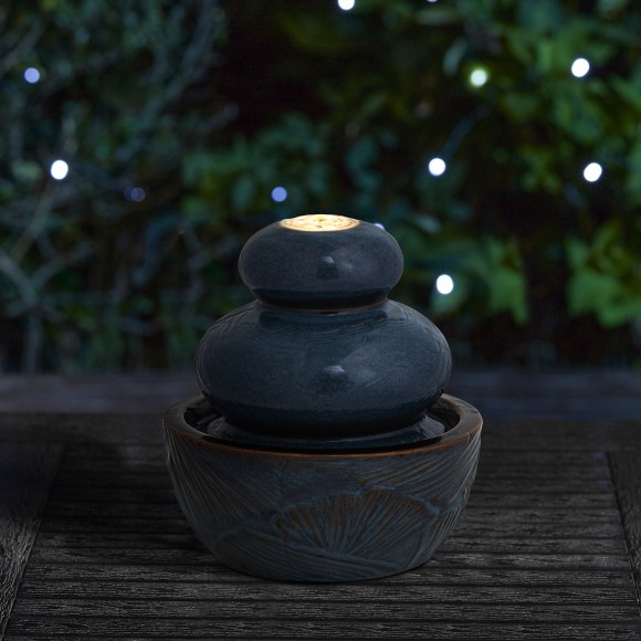 Glitzhome Glitzhome 8.75"H Turquoise Leaf Textured Ceramic Tabletop Fountain With Pump And LED Light (KD)