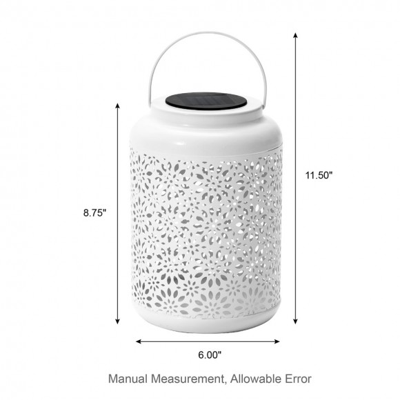 Glitzhome Glitzhome 8.75"H White Metal Cutout Flower Solar Powered Outdoor Hanging Lantern With LED Light Set Of 2
