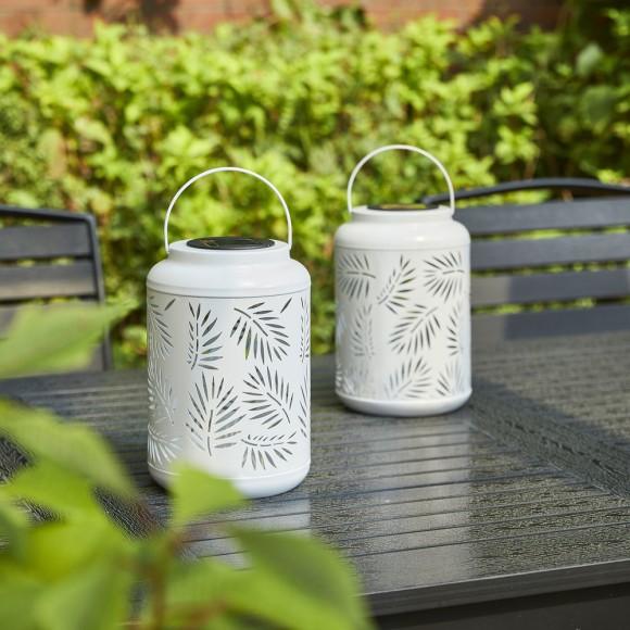 Glitzhome Glitzhome 8.75"H White Metal Cutout Leaf Solar Powered Outdoor Hanging Lantern With LED Light
