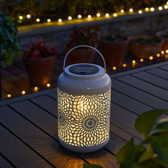 Glitzhome Glitzhome 8.75"H White Metal Cutout Solar Powered Outdoor Hanging Lantern