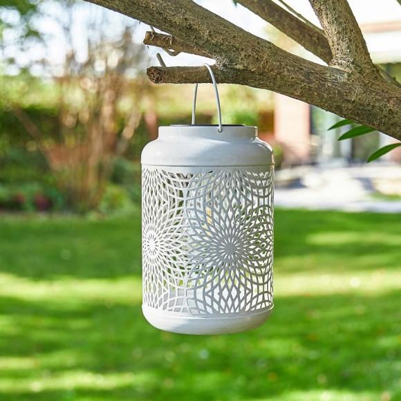 Glitzhome Glitzhome 8.75"H White Metal Cutout Solar Powered Outdoor Hanging Lantern