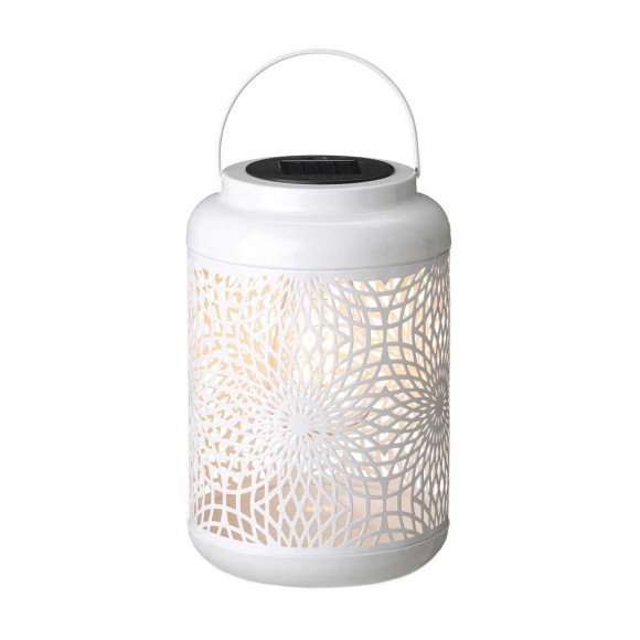 glitzhome Glitzhome 8.75"H White Metal Cutout Solar Powered Outdoor Hanging Lantern