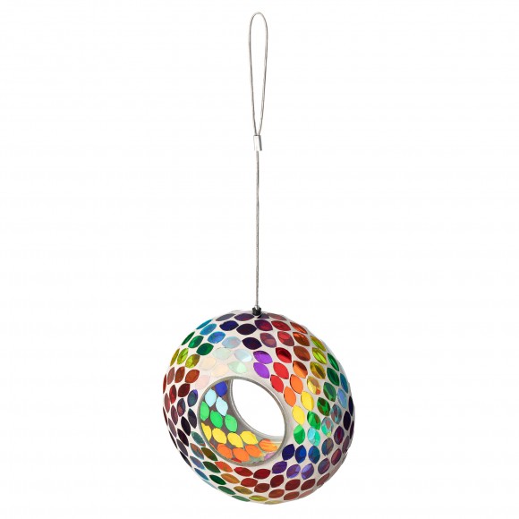 Glitzhome Glitzhome 8"D Glass Round Hanging Multi-Color Mosaic Birdfeeder