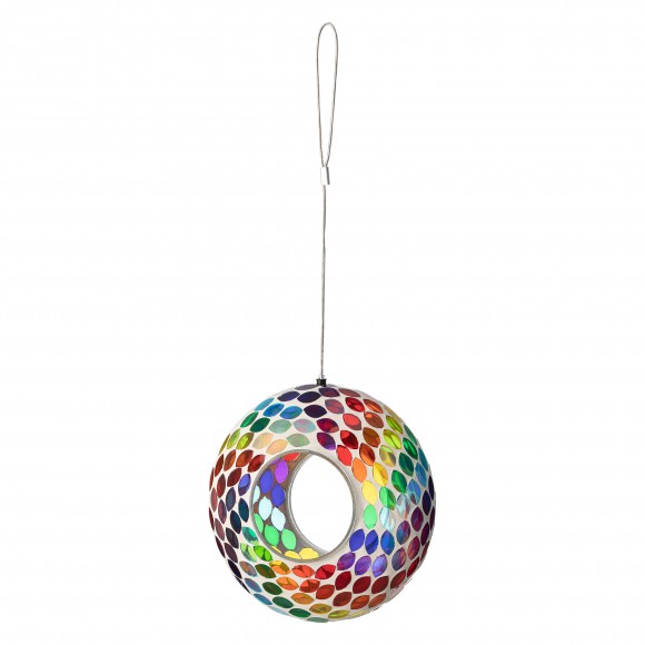 glitzhome Glitzhome 8"D Glass Round Hanging Multi-Color Mosaic Birdfeeder