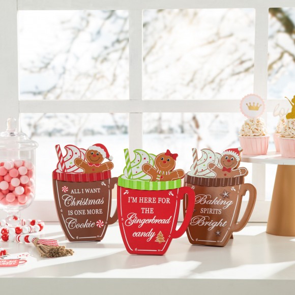 Glitzhome Glitzhome 8"H Set Of 3 Christmas Wooden Gingerbread Man Mug Table Decor