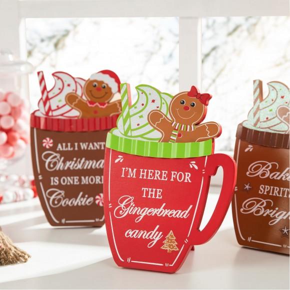 Glitzhome Glitzhome 8"H Set Of 3 Christmas Wooden Gingerbread Man Mug Table Decor