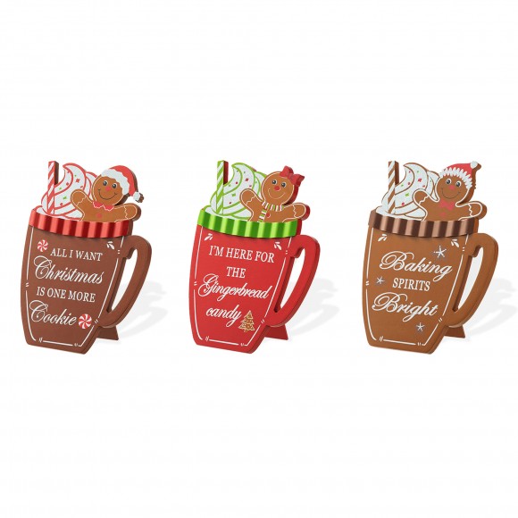 glitzhome Glitzhome 8"H Set of 3 Christmas Wooden Gingerbread Man Mug Table Decor