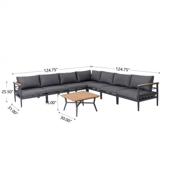 Glitzhome Glitzhome 8-Piece Outdoor Patio Black Aluminum Sectional Conversation Sofa Set With Cushions