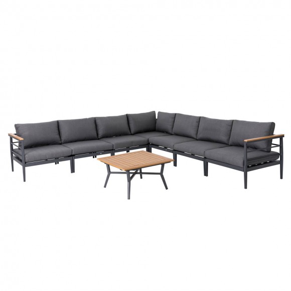 glitzhome Glitzhome 8-Piece Outdoor Patio Black Aluminum Sectional Conversation Sofa Set with Cushions