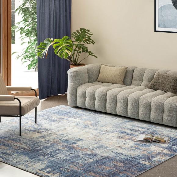 Glitzhome Glitzhome 8" X 10" Abstract Blue/ Ivory Area Rugs