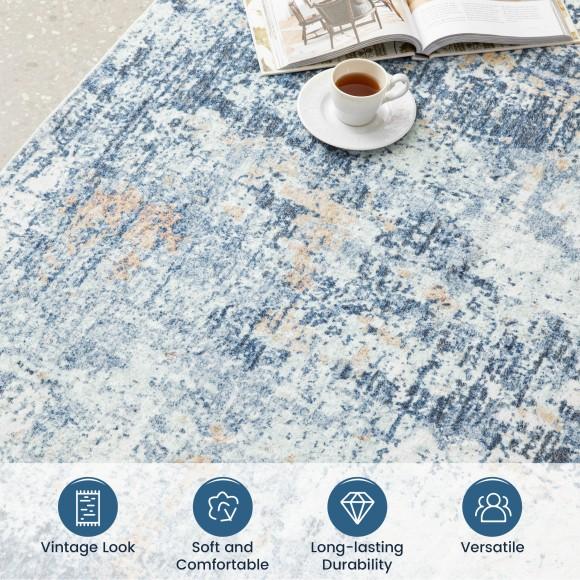 Glitzhome Glitzhome 8" X 10" Abstract Blue/ Ivory Area Rugs