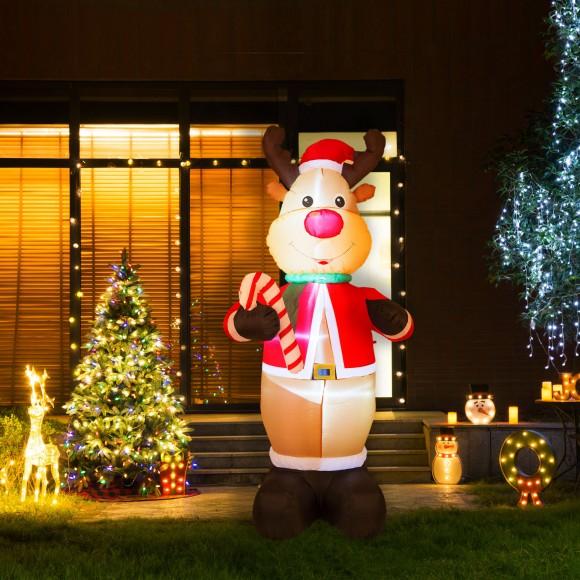 Glitzhome Glitzhome 8ft Lighted Inflatable Reindeer Holding Candy Cane Decor