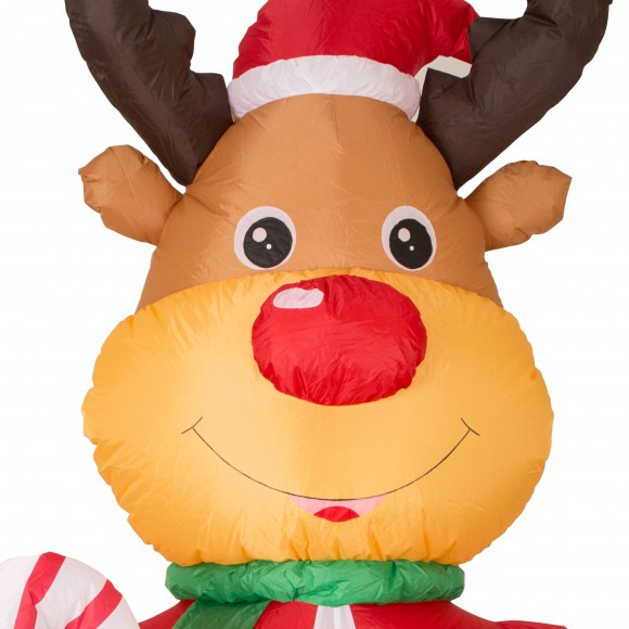 Glitzhome Glitzhome 8ft Lighted Inflatable Reindeer Holding Candy Cane Decor