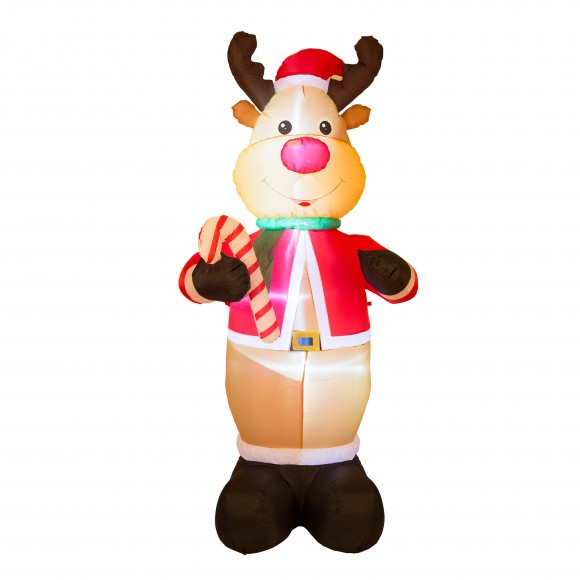 glitzhome Glitzhome 8ft Lighted Inflatable Reindeer Holding Candy Cane Decor