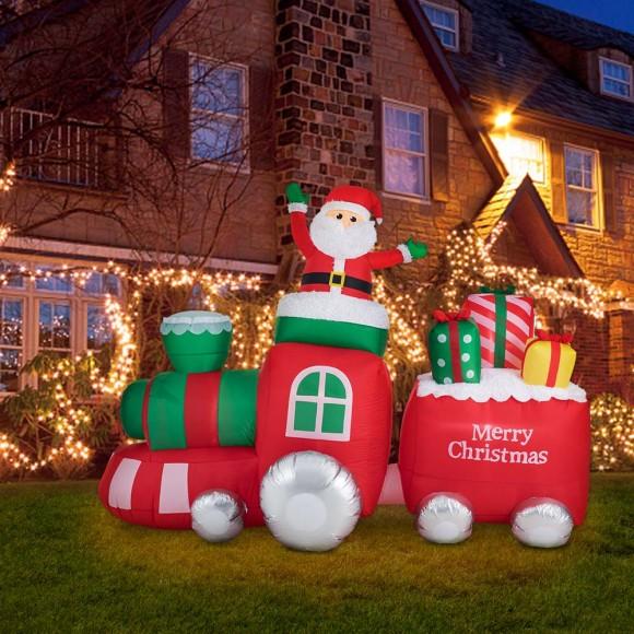 Glitzhome Glitzhome 8FT Lighted Inflatable Santa On Pick-Up Train Decor