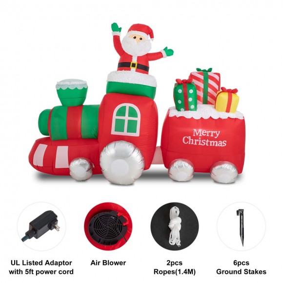 Glitzhome Glitzhome 8FT Lighted Inflatable Santa On Pick-Up Train Decor
